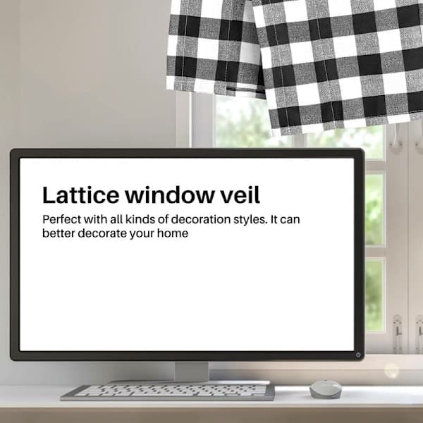 Rutete gardinkapper til kjøkken, vindusbehandling i gårdsstil, vindusdekorasjon (svart og hvit)