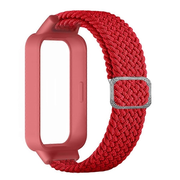 Til Xiaomi Smart Band 9 Active Redmi Band 3 Vævet Nylon Rem Snap-On Etui Urrem - Rød Multicolor Red