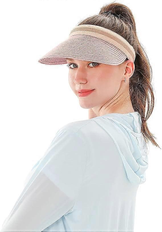 Storbremmet solhatt for kvinner, strandhatt i strå, sommerhatt, solhatt Pink