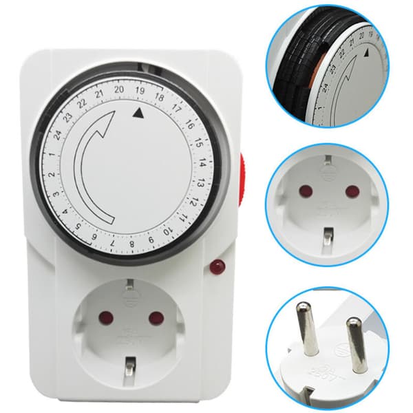 Programmerbar timer, mekanisk daglig timer med indikatorlys, 3000W. Mekanisk daglig timerstikkontakt, hvit, 16A