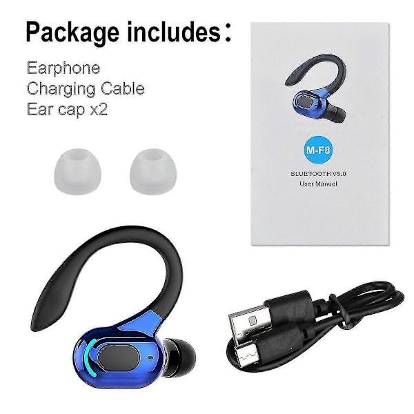 Langattomat nappikuulokkeet juoksuun, Bluetooth 5.1 -kuulokkeet langattomat nappikuulokkeet stereokuulokkeet korvakoukulla, uusi yhden korvan malli blue