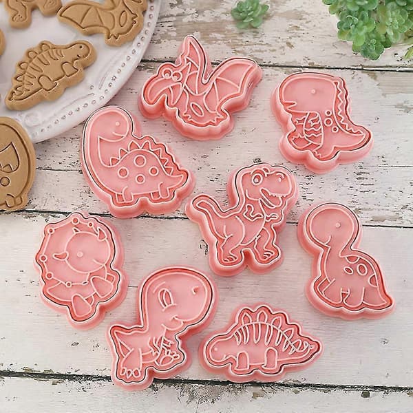 8 stk. 3D Tegneserie Dinosaur Kiksforme Køkken Bageværktøj Sæt Resin Kiksforme Sæt B