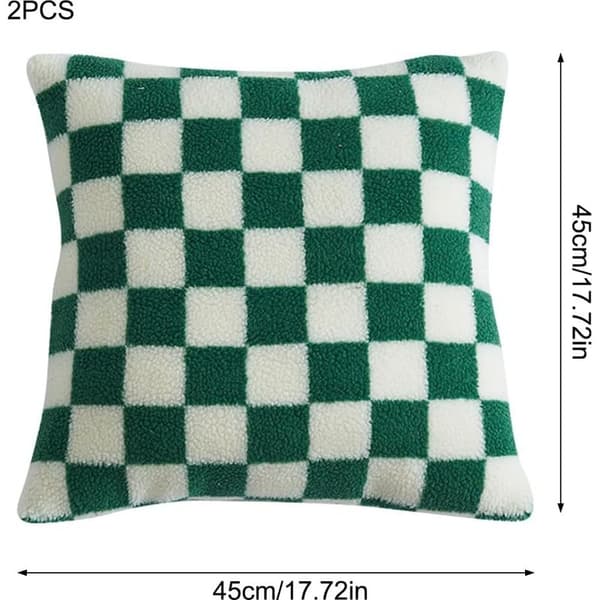 Sæt med 2 dekorative pudebetræk med ternet mønster til soveværelset (grøn, 45,7 x 45,7 cm)
