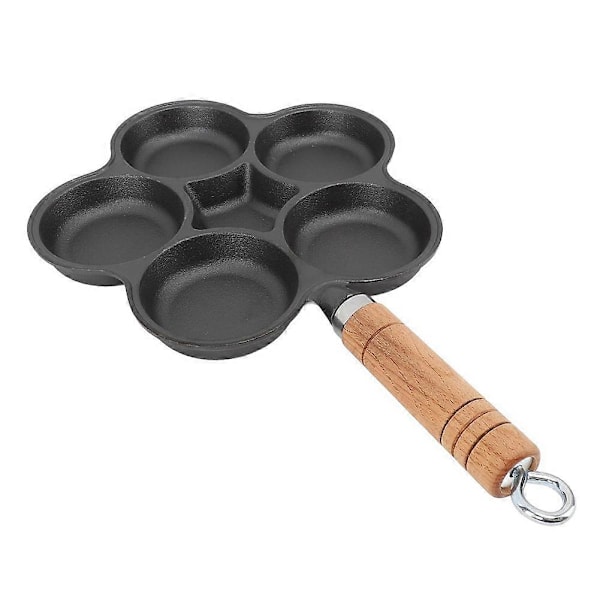 Støbejernspande, ubelagt morgenmadspande, non-stick omeletpande, fem-huls hamburgerform, ægge dumpling