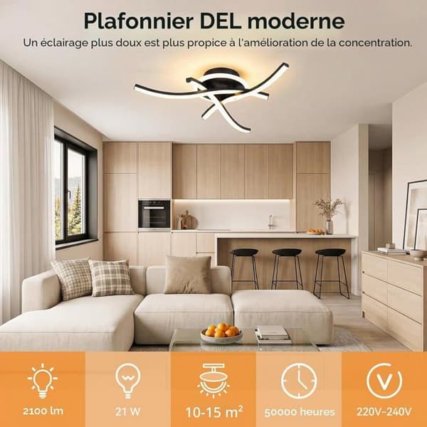 21W LED Loftlampe - 1 Enhed - Sort Akryl - 3 Farvetemperaturer - Stue, Soveværelse, Kontor - 46x4