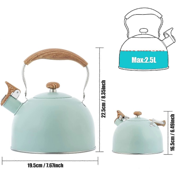 2,5L Fløjtende Kedel med Ergonomisk Håndtag Rustfrit Stål Kedel Induktionskedel Fløjtende Kedel til Alle Gasblus