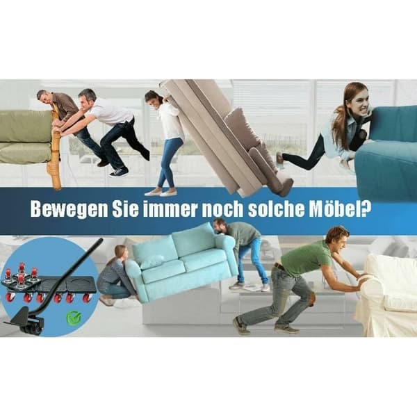 Møbelruller, kraftige møbelhjul, 360° svingbare hjul og løftestang, lastekapasitet opptil 400 kg -