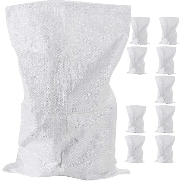 10-pack vävda skräpväskor - Slitstark polypropenkonstruktion - Starka vita väskor - Jumbo industriella förvaringsväskor - 45 x 77 cm