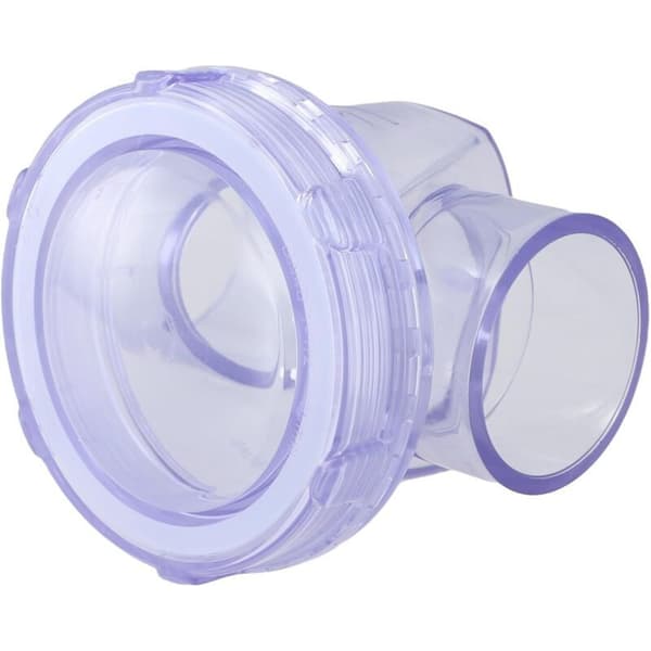 Transparent PVC backventil för hushållsavloppssystem. 50 mm horisontellt och vertikalt dräneringsrör.