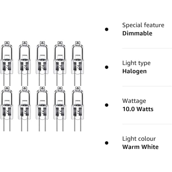G4 Halogenpærer 10W 12V - Varm Hvid 10W 10pcs