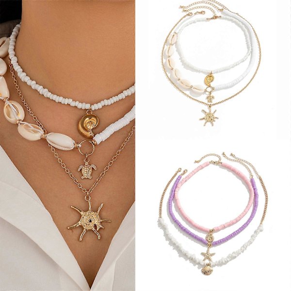 3 Stykker Halskæder med Havtema Trendy Kravebenskæde Choker med Letvægtsdesign Til Sommerfester 05 necklace gold