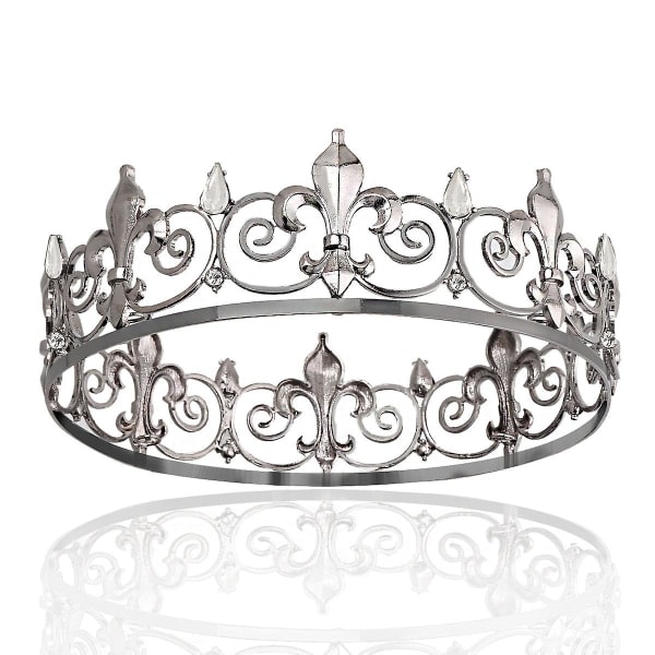 Royal Full King Crown Metal kroner og diademer til prom Grå hvid