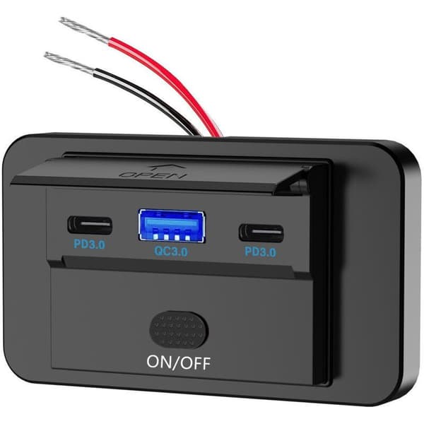 12V USB overflatemontert lettvekts dobbelport USB C 36W og QC3.0 18W for bil, erstatningsladerpanel