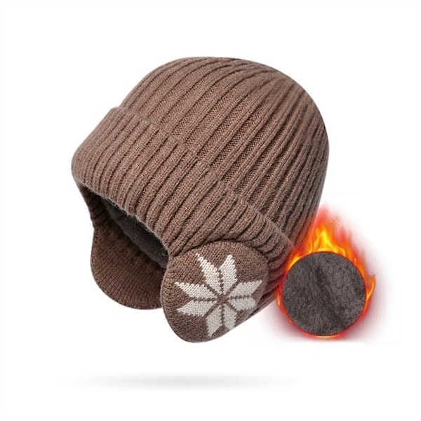 Vinter Mjuk Plysch Stickad Mössa Män Kvinnor Vindtät Sport Öronlapp Mössa Solid Fashion Mössa Hattar Beige