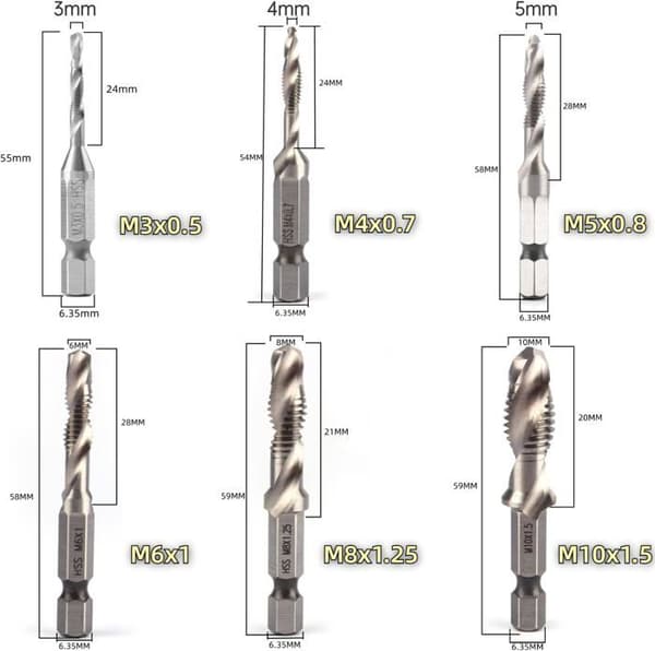 HSS sekskantet skaft gevindbor 1/4\" M3 M4 M5 M6 M8 M10 metriske gevindbor (M3+M4+M5+M6+M8+M10)