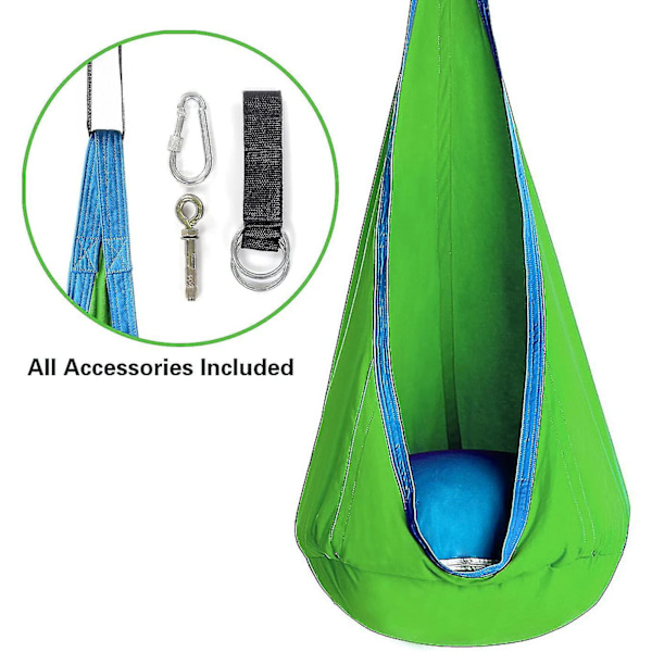 OUTREE Pod Swing Stol for Barn 100% Bomull Hengekøye Stol for Innendørs og Utendørs bruk green