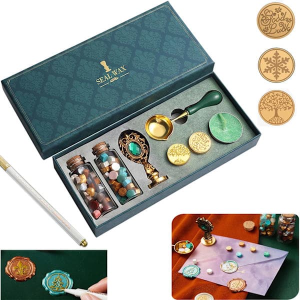 Gaveæske med lakseglstempel - udsalg Lakseglstempelsæt Wax Seal Stamp Set
