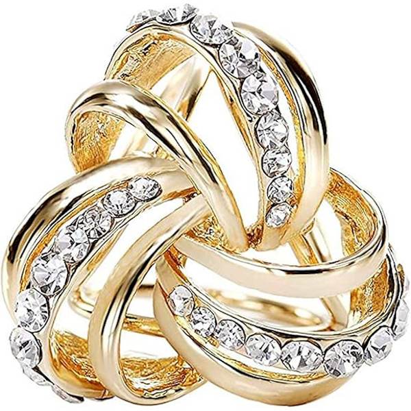 Elegant Modern Enkel Design Dam Trippelring Diamant Metallisk Sidenhalsdukar Clip Halsduksring Chiffongspänne Gold