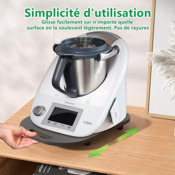 Mat mat akryl skydebræt til Thermomix TM6 TM5: Skyder til nem bevægelse, tilbehør til Thermomix foodprocessor, hurtig bevægelse (sort)