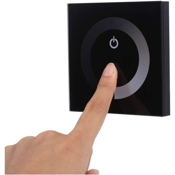 Lysdæmper, Fydun Dæmpbar LED Touch Panel Enkeltfarvet Dæmperkontakt Vægcontroller Touch Panel LED Lysbjælke DC 12V-24V Lydløs (Sort)