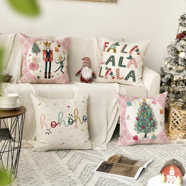 God jul nøtteknekker rosa putetrekk, 45*45 cm vinterferie fest putetrekk sofapynt 4-delt sett