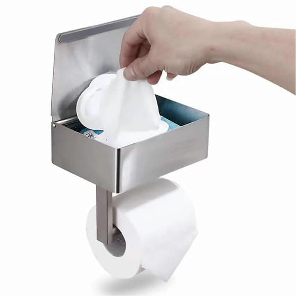 Vandtæt toiletpapirholder til vægmontering i rustfrit stål med vådservietdispenser Bright-B