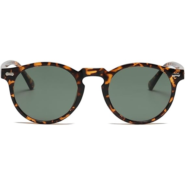 Retro Runde Polariserede Solbriller Herre Dame, Vintage Polariserede Solbriller Klassiske Trendy Shades Unisex UV Beskyttelse Leopard green