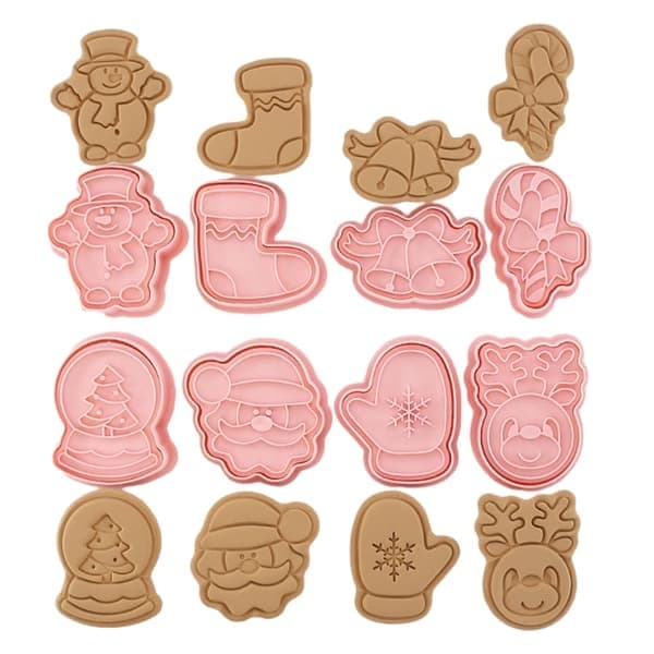 8 stk. julekageforme 3D tegneserie kiksform julefondantforme til jule DIY kagedekorationsværktøjer