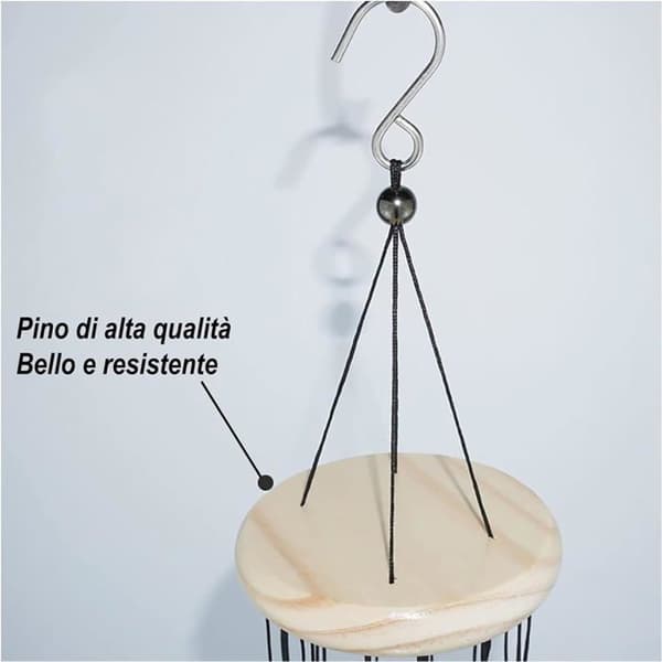 Vindspil - 12 rør - Aluminium og træ - Blød melodi - Have, veranda, altan - 55 cm sølv