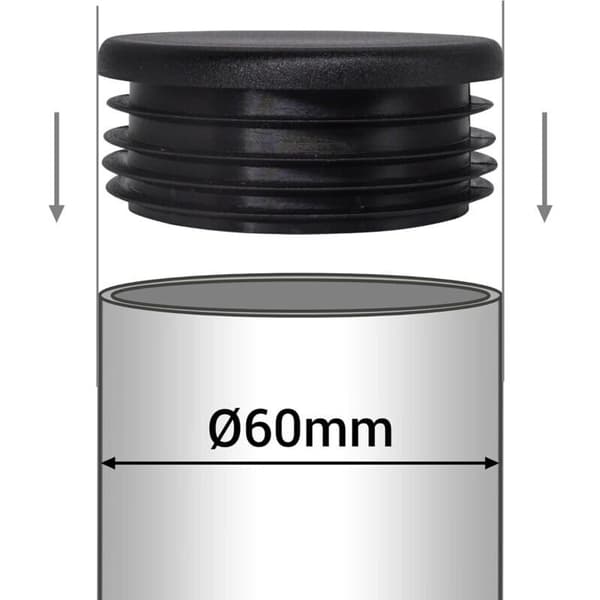 Pakke med 20 60 mm runde rørplugger, svarte plasthette til gjerde, rørplugger, svart RAL 9005