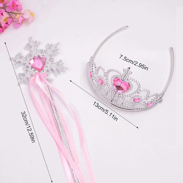 Prinsessan Elsas Krona Tiara och Trollstav Set Silver Hjärta Smycke Klä upp Kostymtillbehör för Småflickor Cosplay pink