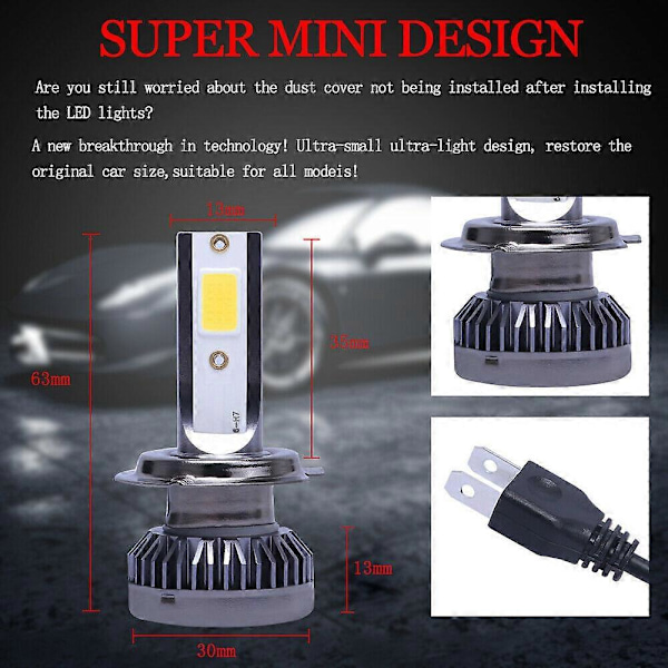 2 st H7 Mini Guldgula 3000K LED Strålkastare Glödlampor Hi-Low Beam Dimljus 160W