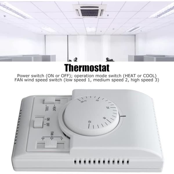 Central luftkonditioneringstermostat med mekanisk kontrollbrytare, 110-220V. 14 x 10 x 5 cm