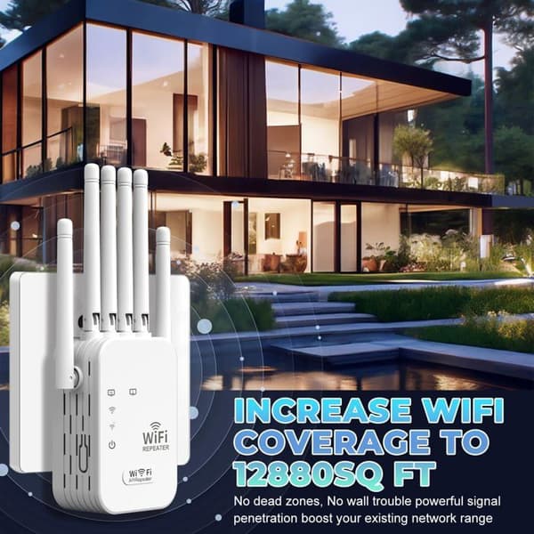 1200 Mbps WiFi Repeater - 6 Antenner - 2 Ethernet-porte - AP Router-tilstand - Hjemmekontor