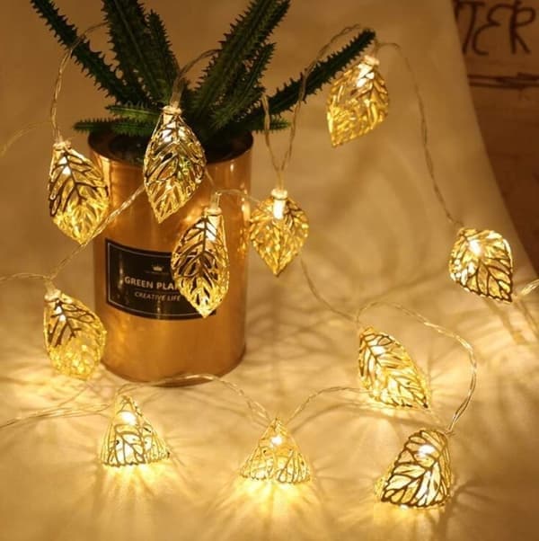 Gullbladlampe, 3m 20 lamper, bryllup, jul, festival
