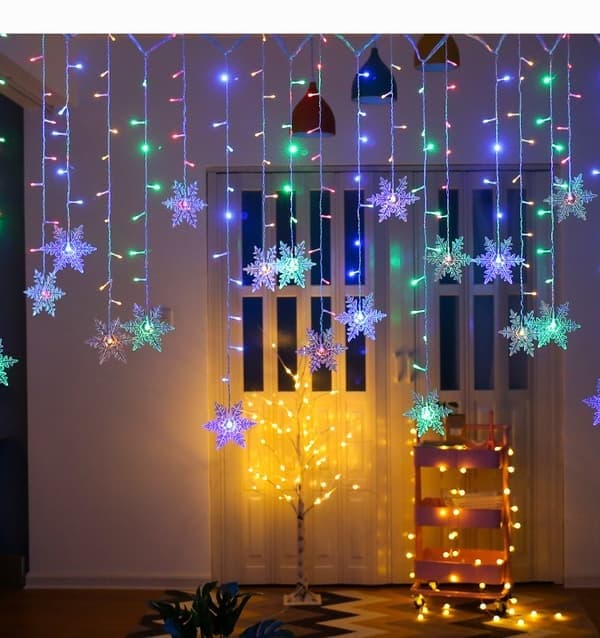 LED snøfnugg gardinlampe isstripe lys stjernelampe juleferie atmosfærelampe utstillingsvindu dekorasjon