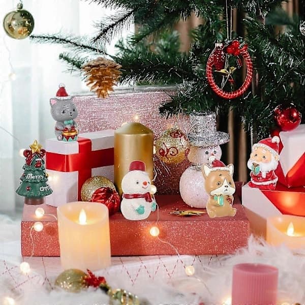 5 stk. julepynt harpiks minifigur juleharpikslegetøj mikrolandskabsindretning