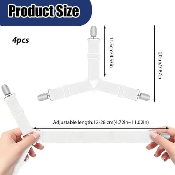 Lakenfester - 4 deler - Plast og metall - Justerbare klips - For madrasser og sofaer - B