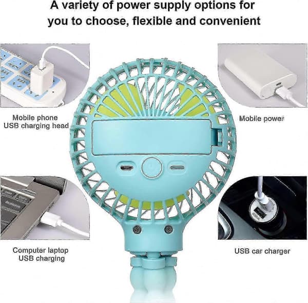 Bærbar Mini Klapvognsventilator Genopladelig Kølende Blæser i Blæksprutte Design til Baby blue