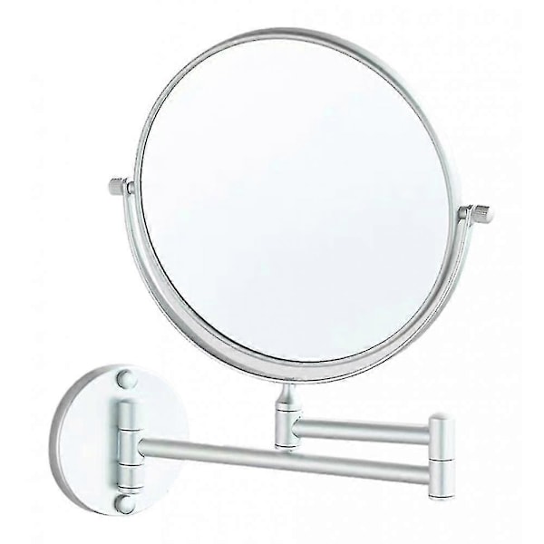 1x/3x Forstørrende Tosidet Makeup Spejl til Toiletbord, Vægmonteret, Rund, Krom Overflade, Foldbart og Justerbart - Mat Matte
