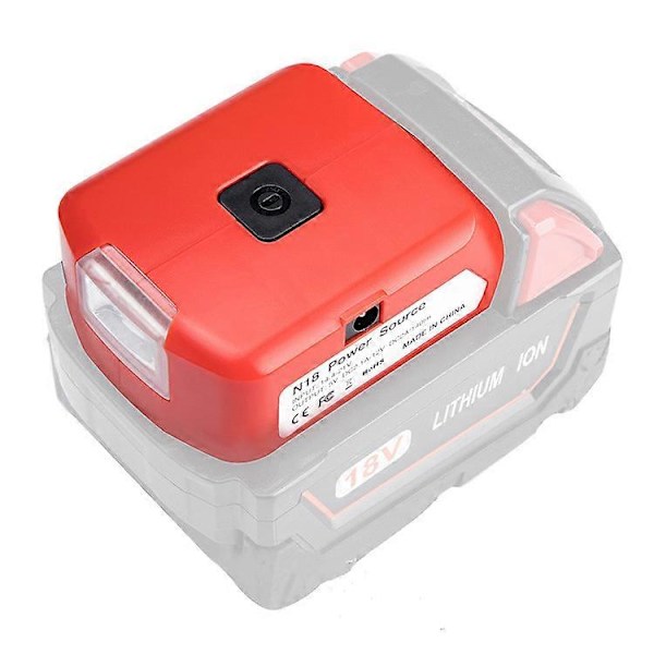 Batteriadapter for Milwaukee 18V M&18 Batteristrømkilde med Dobbel USB-port DC-port 12V/21A LED-lys for Varm Jakke CHINA Adapter Dual USB