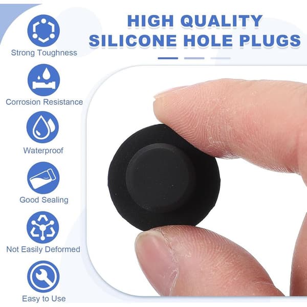 Pakke med 25 T-formede silikonepropper, 13,5 mm diameter, genanvendelige, lækagesikre, elastiske silikonepropper, solide runde hulpropper til rør, sorte