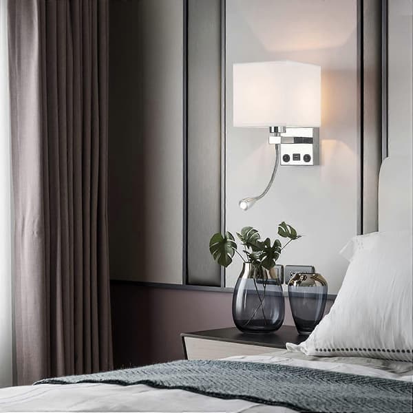Væglamper, moderne væglamper til soveværelse med USB-port og læselampe, sengelamper til hotel, stue, kontor (sølv)