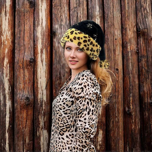 Sort Julemandshat Leopardprint Julemandshat Plys Xmas Jul