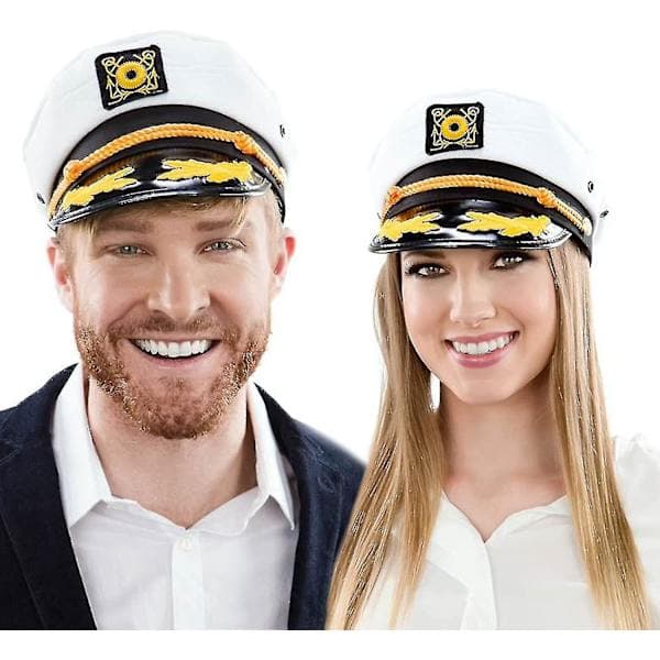 Kaptein Yacht Seilerhatt Justerbar Hatt Flat Top Visir - Hvit - 1 stk blå