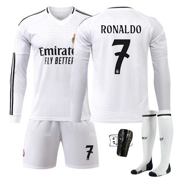 Real Madrid Barn Hemmatröja Set 2024-2025 Höst & Vinter Nr 10 Strumpor + Skydd 22 MBAPPE No 7 socks + Guard XL
