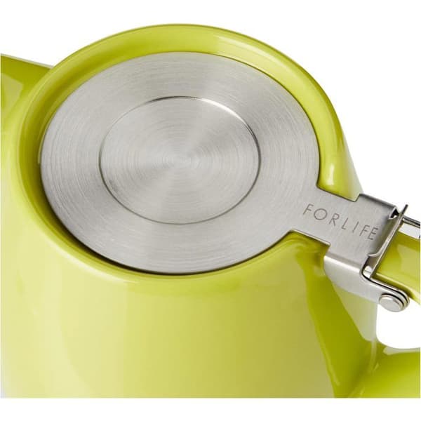 400 ml Citron Grøn Keramisk Tekande med Infuser i Rustfrit Stål, Hængslet Låg, Stabelbar