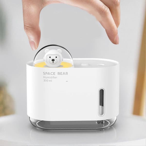 Liten luftfukter, Space Bear Diffuser, Soverom Tåkeprodusent, 300 ml kapasitet, Kaldtåkemodus, Superstille, Enkel rengjøring, Søt design, Perfekt