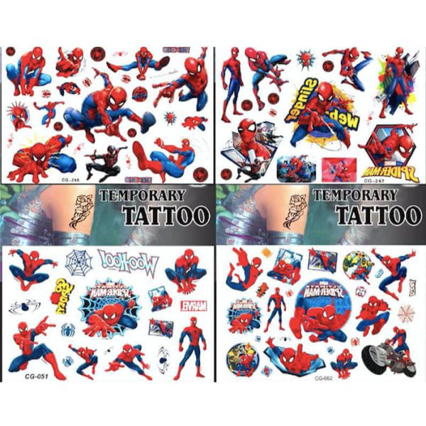 Spiderman-tatuoinnit - 4 arkkaa - Lasten tatuoinnit - Avengers monivärinen