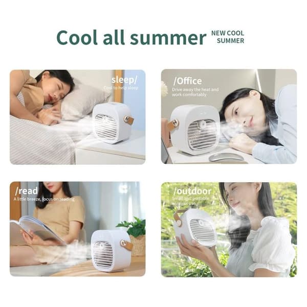 Grønt bærbart klimaanlæg, mini bærbart vandkølet blæser, tre-trins lydløs blæser, USB-skrivebordsblæser (Hvid)